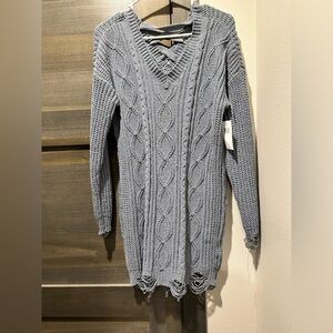 Grey distressed sweater dress